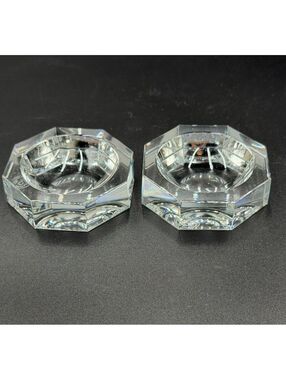 Pair of Vintage Baccarat Crystal Octagon Salt Cellars Trinket Dishes Set of 2